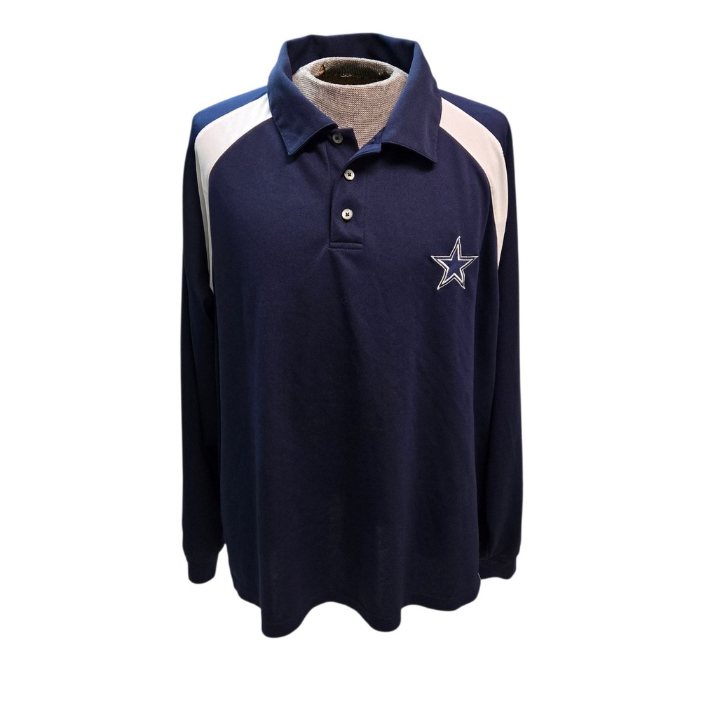 Vintage 90s Dallas Cowboys Authentic Apparel Long Sleeve Polo Shirt Blue 2XL